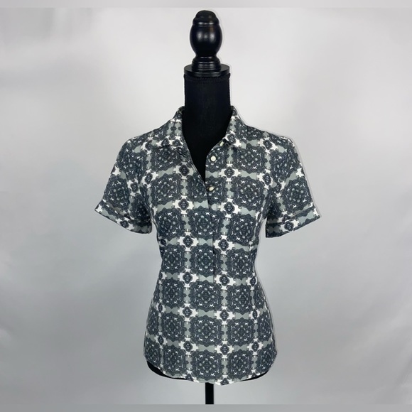 J.Crew Top Blouse Short Sleeve Geometric Pattern Size 2 - Picture 3 of 12